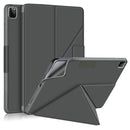 For iPad Pro 12.9 (2021) Cloth Texture Multi-folding Horizontal Flip PU Leather Shockproof Tablet Case with Holder & Sleep / Wake-up Function(Grey)