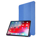 Silk Texture Three-fold Horizontal Flip Leather Tablet Case with Holder & Pen Slot For iPad Pro 12.9 (2021)(Blue)