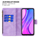 For Xiaomi Redmi 9 Flying Butterfly Embossing Pattern Zipper Horizontal Flip Leather Case with Holder & Card Slots & Wallet(Purple)
