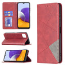 For Samsung Galaxy A22 5G Rhombus Texture Horizontal Flip Magnetic Leather Case with Holder & Card Slots(Red)