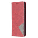 For Samsung Galaxy A22 5G Rhombus Texture Horizontal Flip Magnetic Leather Case with Holder & Card Slots(Red)