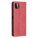 For Samsung Galaxy A22 5G Rhombus Texture Horizontal Flip Magnetic Leather Case with Holder & Card Slots(Red)