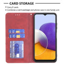 For Samsung Galaxy A22 5G Rhombus Texture Horizontal Flip Magnetic Leather Case with Holder & Card Slots(Red)