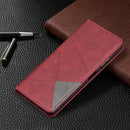 For Samsung Galaxy A22 5G Rhombus Texture Horizontal Flip Magnetic Leather Case with Holder & Card Slots(Red)