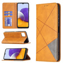 For Samsung Galaxy A22 5G Rhombus Texture Horizontal Flip Magnetic Leather Case with Holder & Card Slots(Yellow)
