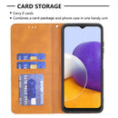 For Samsung Galaxy A22 5G Rhombus Texture Horizontal Flip Magnetic Leather Case with Holder & Card Slots(Yellow)