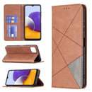 For Samsung Galaxy A22 5G Rhombus Texture Horizontal Flip Magnetic Leather Case with Holder & Card Slots(Brown)