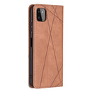 For Samsung Galaxy A22 5G Rhombus Texture Horizontal Flip Magnetic Leather Case with Holder & Card Slots(Brown)