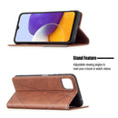 For Samsung Galaxy A22 5G Rhombus Texture Horizontal Flip Magnetic Leather Case with Holder & Card Slots(Brown)