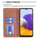 For Samsung Galaxy A22 5G Rhombus Texture Horizontal Flip Magnetic Leather Case with Holder & Card Slots(Brown)