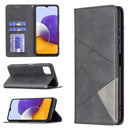 For Samsung Galaxy A22 5G Rhombus Texture Horizontal Flip Magnetic Leather Case with Holder & Card Slots(Black)