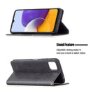 For Samsung Galaxy A22 5G Rhombus Texture Horizontal Flip Magnetic Leather Case with Holder & Card Slots(Black)
