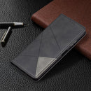 For Samsung Galaxy A22 5G Rhombus Texture Horizontal Flip Magnetic Leather Case with Holder & Card Slots(Black)