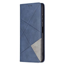 For Samsung Galaxy A22 5G Rhombus Texture Horizontal Flip Magnetic Leather Case with Holder & Card Slots(Blue)