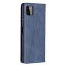 For Samsung Galaxy A22 5G Rhombus Texture Horizontal Flip Magnetic Leather Case with Holder & Card Slots(Blue)