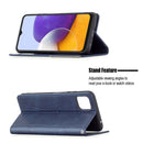 For Samsung Galaxy A22 5G Rhombus Texture Horizontal Flip Magnetic Leather Case with Holder & Card Slots(Blue)