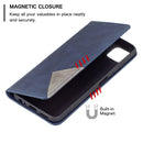 For Samsung Galaxy A22 5G Rhombus Texture Horizontal Flip Magnetic Leather Case with Holder & Card Slots(Blue)