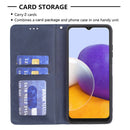 For Samsung Galaxy A22 5G Rhombus Texture Horizontal Flip Magnetic Leather Case with Holder & Card Slots(Blue)