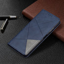 For Samsung Galaxy A22 5G Rhombus Texture Horizontal Flip Magnetic Leather Case with Holder & Card Slots(Blue)