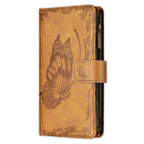 For Samsung Galaxy S21 FE Flying Butterfly Embossing Pattern Zipper Horizontal Flip Leather Case with Holder & Card Slots & Wallet(Brown)