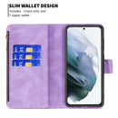For Samsung Galaxy S21 FE Flying Butterfly Embossing Pattern Zipper Horizontal Flip Leather Case with Holder & Card Slots & Wallet(Purple)