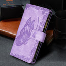 For Samsung Galaxy S21 FE Flying Butterfly Embossing Pattern Zipper Horizontal Flip Leather Case with Holder & Card Slots & Wallet(Purple)