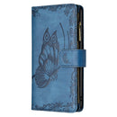 For Samsung Galaxy S21 FE Flying Butterfly Embossing Pattern Zipper Horizontal Flip Leather Case with Holder & Card Slots & Wallet(Blue)