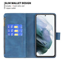 For Samsung Galaxy S21 FE Flying Butterfly Embossing Pattern Zipper Horizontal Flip Leather Case with Holder & Card Slots & Wallet(Blue)