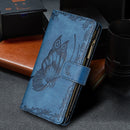 For Samsung Galaxy S21 FE Flying Butterfly Embossing Pattern Zipper Horizontal Flip Leather Case with Holder & Card Slots & Wallet(Blue)