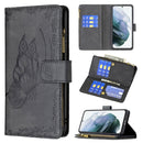 For Samsung Galaxy S21 FE Flying Butterfly Embossing Pattern Zipper Horizontal Flip Leather Case with Holder & Card Slots & Wallet(Black)