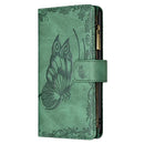 For Samsung Galaxy S21 FE Flying Butterfly Embossing Pattern Zipper Horizontal Flip Leather Case with Holder & Card Slots & Wallet(Green)