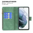 For Samsung Galaxy S21 FE Flying Butterfly Embossing Pattern Zipper Horizontal Flip Leather Case with Holder & Card Slots & Wallet(Green)
