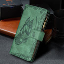 For Samsung Galaxy S21 FE Flying Butterfly Embossing Pattern Zipper Horizontal Flip Leather Case with Holder & Card Slots & Wallet(Green)