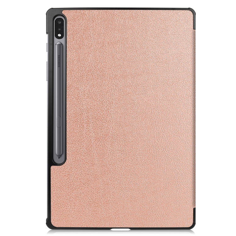 For Samsung Galaxy Tab S7 Lite T730 / T735 / Tab S7 FE T736 Custer Texture Horizontal Flip Leather Case with Three-folding Holder & Sleep / Wake-up Function(Rose Gold)