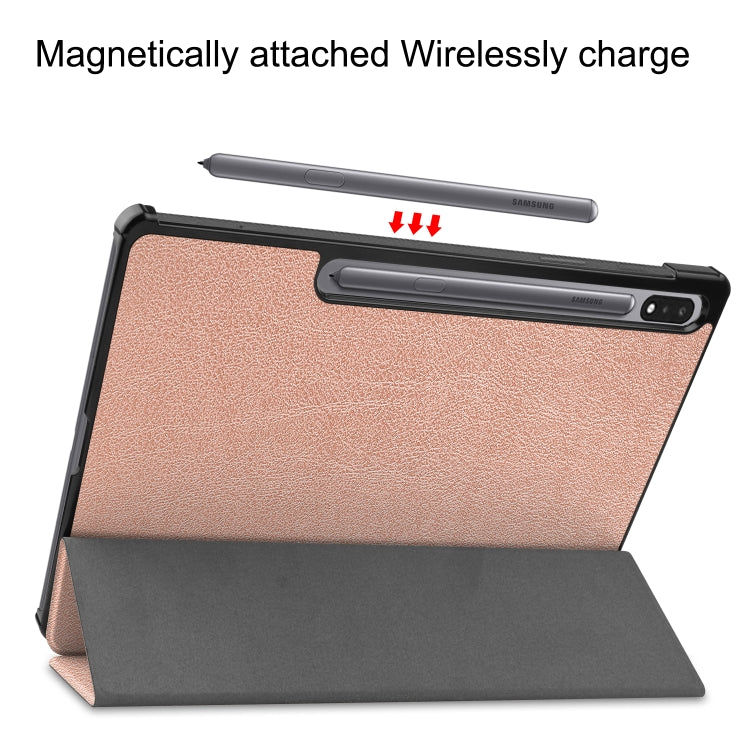 For Samsung Galaxy Tab S7 Lite T730 / T735 / Tab S7 FE T736 Custer Texture Horizontal Flip Leather Case with Three-folding Holder & Sleep / Wake-up Function(Rose Gold)