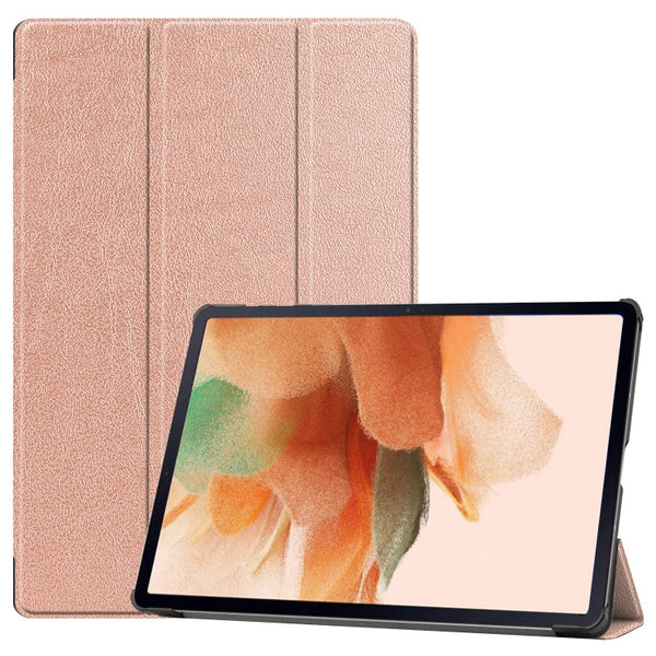 For Samsung Galaxy Tab S7 Lite T730 / T735 / Tab S7 FE T736 Custer Texture Horizontal Flip Leather Case with Three-folding Holder & Sleep / Wake-up Function(Rose Gold)