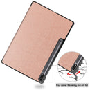 For Samsung Galaxy Tab S7 Lite T730 / T735 / Tab S7 FE T736 Custer Texture Horizontal Flip Leather Case with Three-folding Holder & Sleep / Wake-up Function(Rose Gold)
