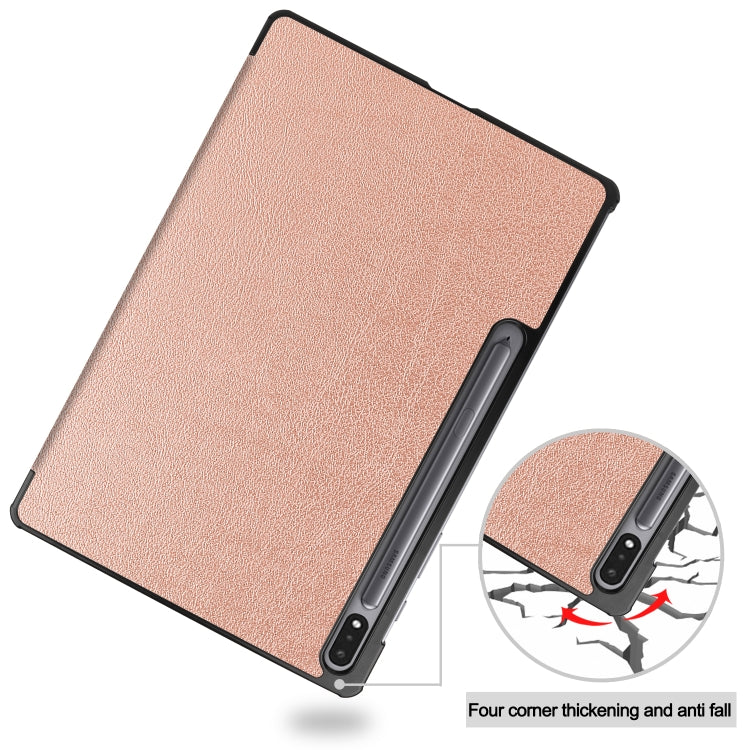 For Samsung Galaxy Tab S7 Lite T730 / T735 / Tab S7 FE T736 Custer Texture Horizontal Flip Leather Case with Three-folding Holder & Sleep / Wake-up Function(Rose Gold)