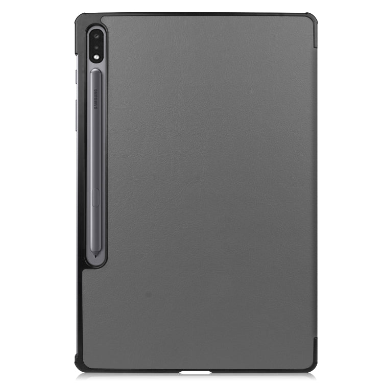 For Samsung Galaxy Tab S7 Lite T730 / T735 / Tab S7 FE T736 Custer Texture Horizontal Flip Leather Case with Three-folding Holder & Sleep / Wake-up Function(Grey)