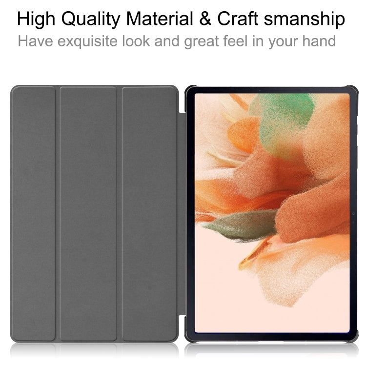 For Samsung Galaxy Tab S7 Lite T730 / T735 / Tab S7 FE T736 Custer Texture Horizontal Flip Leather Case with Three-folding Holder & Sleep / Wake-up Function(Dark Green)