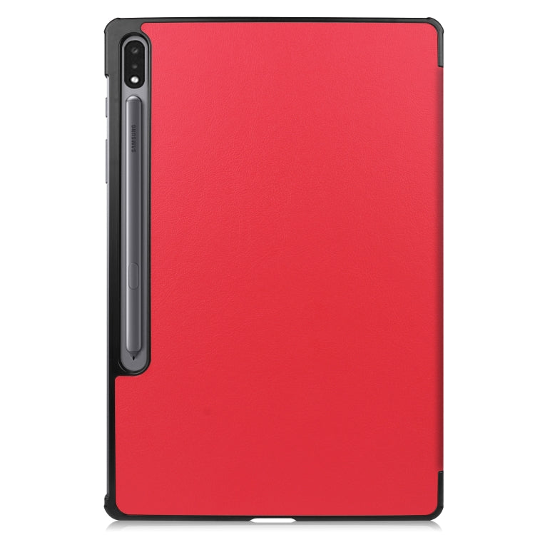 For Samsung Galaxy Tab S7 Lite T730 / T735 / Tab S7 FE T736 Custer Texture Horizontal Flip Leather Case with Three-folding Holder & Sleep / Wake-up Function(Red)