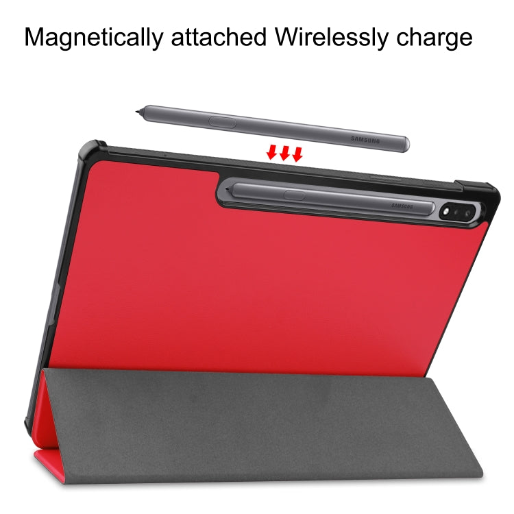 For Samsung Galaxy Tab S7 Lite T730 / T735 / Tab S7 FE T736 Custer Texture Horizontal Flip Leather Case with Three-folding Holder & Sleep / Wake-up Function(Red)