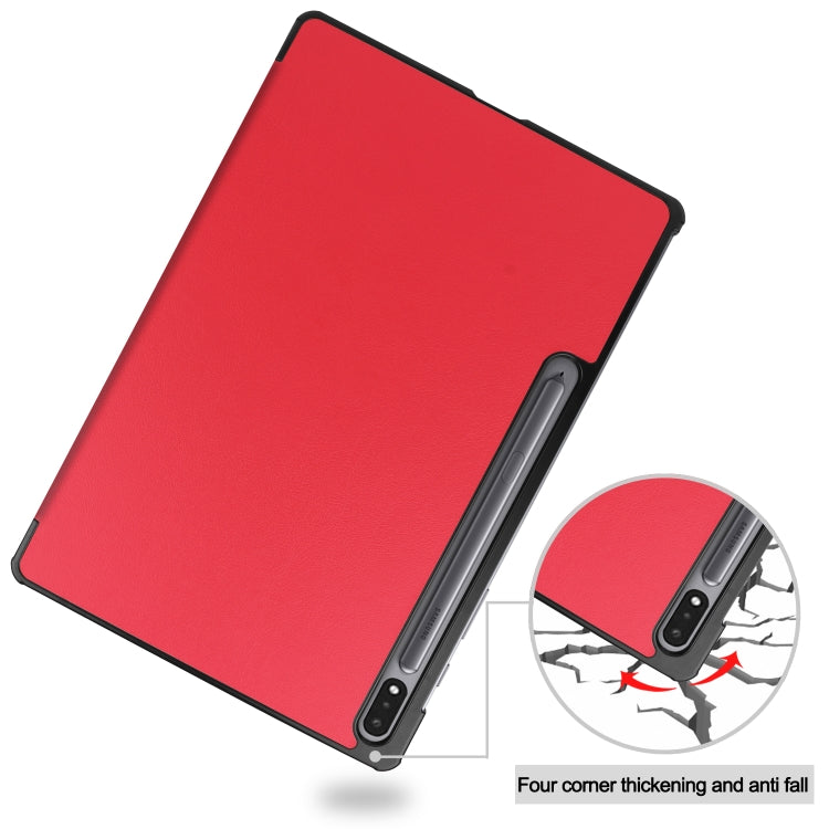 For Samsung Galaxy Tab S7 Lite T730 / T735 / Tab S7 FE T736 Custer Texture Horizontal Flip Leather Case with Three-folding Holder & Sleep / Wake-up Function(Red)
