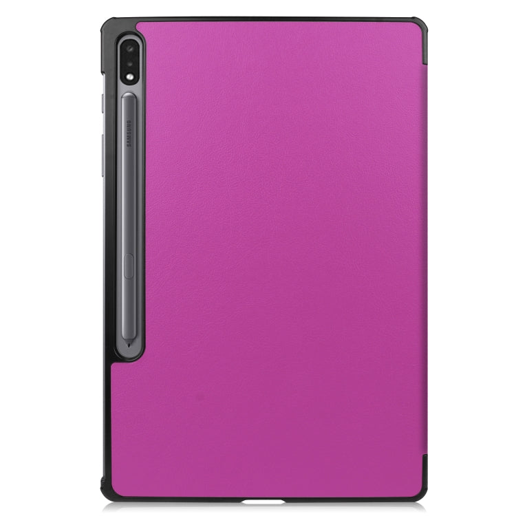 For Samsung Galaxy Tab S7 Lite T730 / T735 / Tab S7 FE T736 Custer Texture Horizontal Flip Leather Case with Three-folding Holder & Sleep / Wake-up Function(Purple)