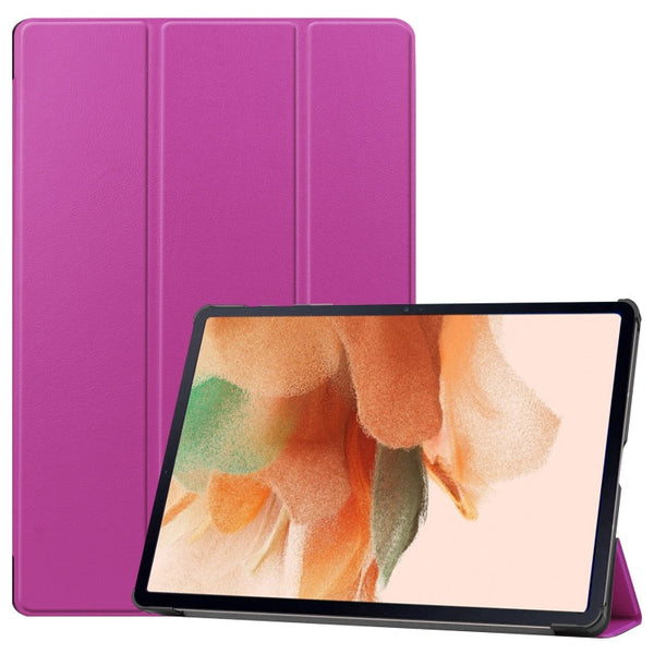 For Samsung Galaxy Tab S7 Lite T730 / T735 / Tab S7 FE T736 Custer Texture Horizontal Flip Leather Case with Three-folding Holder & Sleep / Wake-up Function(Purple)