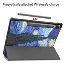 For Samsung Galaxy Tab S7 Lite T730 / T735 / Tab S7 FE T736 Custer Painted PU Leather Case with Sleep / Wake-up Function & 3-Fold Holder(Starry Sky)