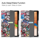 For Samsung Galaxy Tab S7 Lite T730 / T735 / Tab S7 FE T736 Custer Painted TPU Smart Tablet Leather Case with Sleep / Wake-up Function & 3-Fold Holder & Pen Slot(Graffiti)
