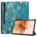For Samsung Galaxy Tab S7 Lite T730 / T735 / Tab S7 FE T736 Custer Painted TPU Smart Tablet Leather Case with Sleep / Wake-up Function & 3-Fold Holder & Pen Slot(Apricot Blossom)