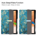 For Samsung Galaxy Tab S7 Lite T730 / T735 / Tab S7 FE T736 Custer Painted TPU Smart Tablet Leather Case with Sleep / Wake-up Function & 3-Fold Holder & Pen Slot(Apricot Blossom)
