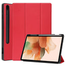 For Samsung Galaxy Tab S7 Lite T730 / T735 / Tab S7 FE T736 Custer Pattern Pure Color TPU Smart Tablet Holster with Sleep Function & 3-Fold Holder & Pen Slot(Red)